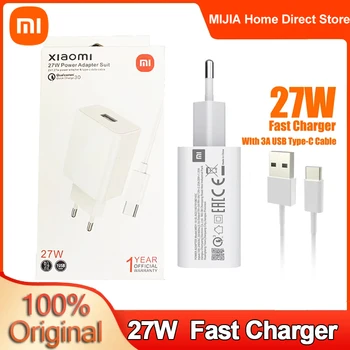 Оригинальное Быстрое Мобильное Зарядное Устройство Xiaomi MIJIA 27 Вт QC4.0 EU Travel Wall Charging Adapter Type C Кабель Mi8 9 A2 Mix Redmi Note 7 8 K20