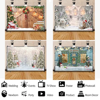 Рождественские фотофоны SHENGYONGBAO Снеговик и сосны Лесная гирлянда Фон для фотостудии FSS-01