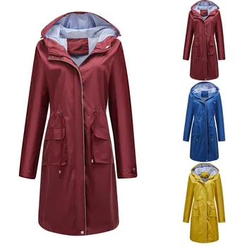Длинное зимнее непромокаемое пальто, женские пальто большой длины, свободные куртки-ветровки на молнии с капюшоном, Тонкий пуховик Куртка