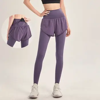 Женские спортивные штаны для бега, шорты с леггинсами, спортивная одежда 2 в 1, спортивные штаны для бега трусцой, повседневные брюки с завязками на талии, спортивные брюки