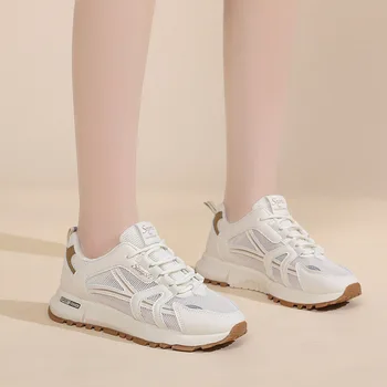 2023 Женские кроссовки на платформе, летние дышащие кроссовки для девочек, женские уличные повседневные спортивные кроссовки на плоской подошве, белая вулканизированная обувь