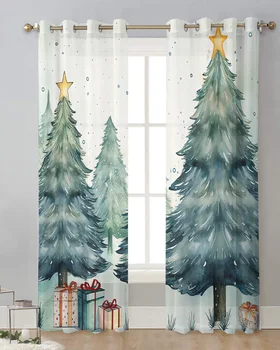 Рождественская елка, Подарочная коробка, Занавеска, Тюлевые занавески для гостиной, Кухонные шторы, Вуалевые занавески