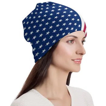 Патриотический Флаг США Шляпы-капоты Звезды Полосы Вязаная Шапка Женская Мужская Забавная Повязка на голову Шапочки-Бини Весенние Хиппи Пользовательские Шапки
