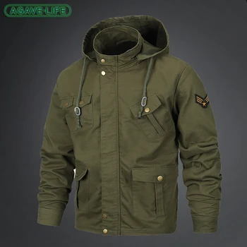 Модная хлопчатобумажная куртка, мужская военная униформа, застиранная куртка, мужская Демисезонная Теплая куртка с капюшоном, тактическое однотонное пальто для улицы M-6XL