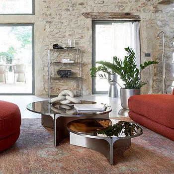 Простой итальянский стиль, креативная вилла, дизайнерская мебель, легкий роскошный журнальный столик из закаленного стекла