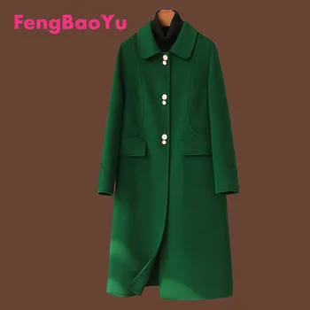 Fengbaoyu Осенне-Зимнее Женское Двустороннее Кашемировое Пальто, Зеленое Пальто Из Чистой Шерсти, Мягкая Дышащая Теплая Темпераментная Женская Одежда