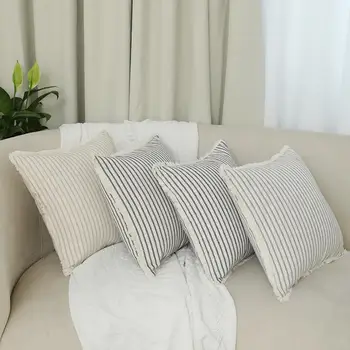 Квадратная наволочка 45x45 см с кисточками в полоску, современный простой диван, украшение для спальни, Наволочка, товары для дома