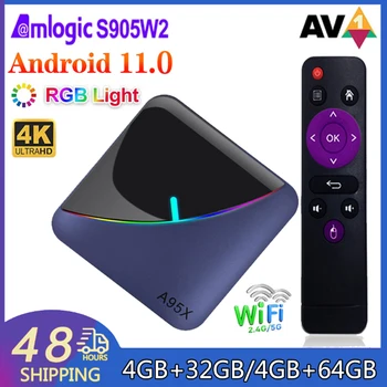 A95X F3 Air II TV Box четырехъядерный Amlogic S905W2 AV1 H.265 100M LAN 2,4 и 5G Двойной Wifi BT5.0 HD 4K HDR + Smart TV Box Медиаплеер