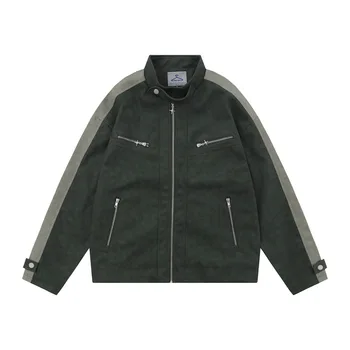 Разноцветная летающая куртка из искусственной кожи, мужской карман на молнии, воротник-стойка, мотоциклетное кожаное пальто, мужской топ