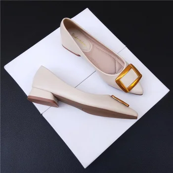Элегантные классические туфли-лодочки для женщин Женская обувь из натуральной кожи на среднем каблуке Женская Модная Сексуальная офисная обувь на высоком каблуке 2023 Новинка