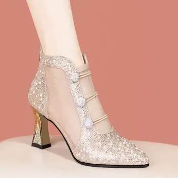 Женские сетчатые ботинки из искусственной кожи, новые летние многоцелевые модные сандалии с цветочным узором на толстом каблуке 2023 года