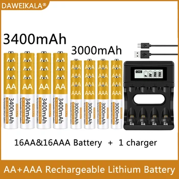 100% Оригинальная батарея типа АА/ААА 1,5 В Перезаряжаемая полимерная литий-ионная батарея 1,5 В Типа АА /ААА с USB-зарядным устройством