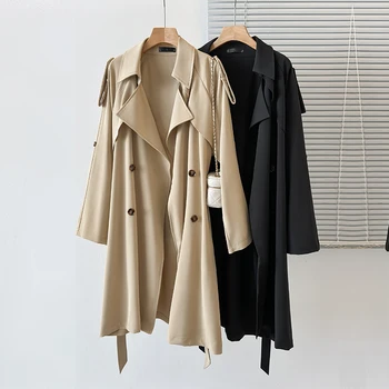Классические дизайнерские винтажные 2023 длинные Тренчи цвета Хаки, женская модная свободная Ветровка Оверсайз
