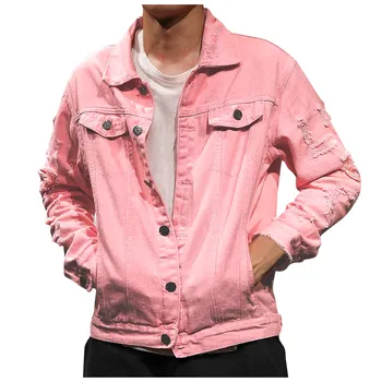 Men'S Jacket Casual Solid Color Button Lapel Ripped Jacket Cardigan Workwear Jacket Winter Jackets For Men куртка мужская зимняя