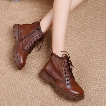 TAFN, ретро обувь, женские ботинки из натуральной кожи, коричневые ботинки на шнуровке, черные ботинки ручной работы из мягкой кожи, бесплатная доставка
