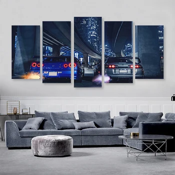 Плакаты Гоночного Автомобиля Nissan GTR Vs Supra из 5 частей, Яростные Спортивные Автомобили, Гоночный Автомобиль, Холст, Картина, Гонщик, Автоспорт, Настенный Художественный Декор
