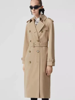 Британский стиль ретро с лацканами, двубортный ремень на талии, тренч, женская новая осенняя мода, роскошная универсальная куртка, пальто
