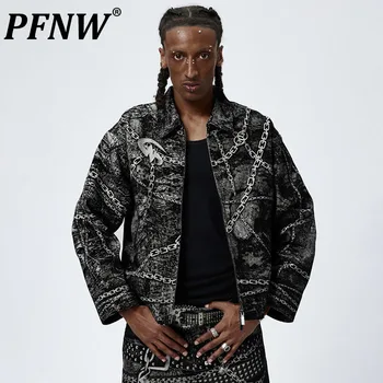 PFNW Мужские куртки с полной цепочкой и принтом, пальто с лацканами в стиле Сафари, Нишевый дизайн в стиле Хип-хоп, Американские Стильные Мужские топы 2023, Новинка 28W1467