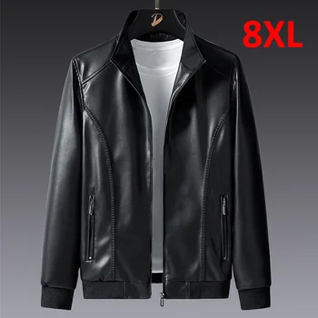 Плюс Размер 7XL 8XL Искусственная Куртка Мужское Кожаное Пальто Куртка-Карго Повседневное Мотоциклетное Байкерское Пальто Однотонные Кожаные Куртки Мужские Большого Размера