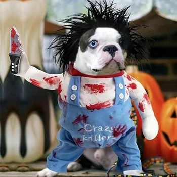 Костюмированная вечеринка Сумасшедшего Убийцы для собак на Хэллоуин, Одежда для косплея домашних животных, которую можно стирать в машине, Пальто для щенков, Чихуахуа Превращаются в одежду