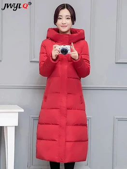 Зимняя Зимняя одежда С капюшоном, Тонкие Длинные пальто, женское Корейское модное пальто, теплые Утолщенные Стеганые куртки большого размера, парки с воротником-стойкой
