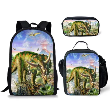 Динозавр Стегозавр, 3 шт./компл., рюкзак для мальчиков, школьная сумка для подростков с животными, рюкзаки с 3D-печатью, сумка для ланча, пенал