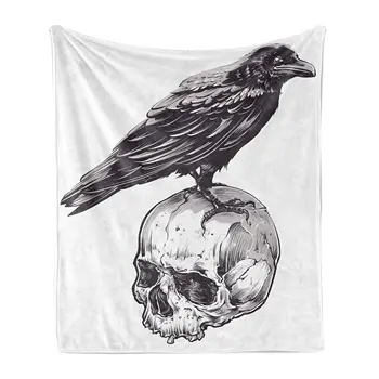 Страшное одеяло на тему фильмов ужасов, Ворона, сидящая на старом человеческом черепе, Фланелевое мягкое одеяло для взрослых, подарки на Хэллоуин