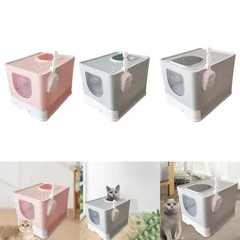 Ящик для кошачьего туалета с капюшоном, полностью закрытый кошачий туалет с дверцей, прочный, многоразовый, легко переносимый и чистый лоток для мусора, горшок для котенка