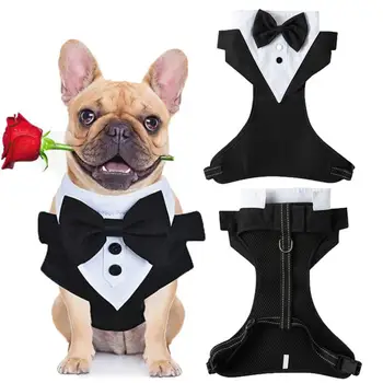Привлекательная одежда для смокинга для собак, Дышащая Нагрудная Шлейка Контрастного цвета, Официальный свадебный наряд для собак