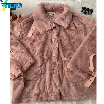 Меховая куртка YICIYA, бесплатная доставка, розовый бомбер оверсайз, женские зимние Высококачественные Университетские женские Американские куртки, пальто, мода 2023 г.