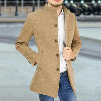 Женское шерстяное пальто, шерстяное пальто с длинным рукавом, стильное мужское шерстяное пальто с воротником-стойкой, однобортная ветровка средней длины для всех