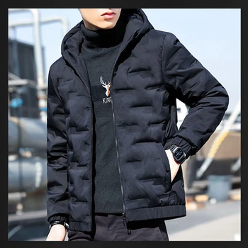 Новая корейская модная мужская зимняя куртка с капюшоном, мужское однотонное пальто с хлопковой подкладкой, Размер M-3XL 9228