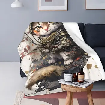 Ультрамягкое флисовое одеяло Baby Cat Samurai из микроволокна, модная теплая спальня в разных стилях