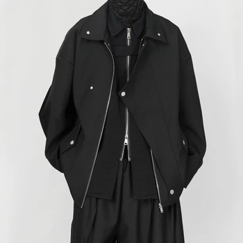 Весенне-осенние мужские куртки в стиле сафари, свободные Черные куртки с отложным воротником, верхняя одежда, пальто, обычное пальто на молнии