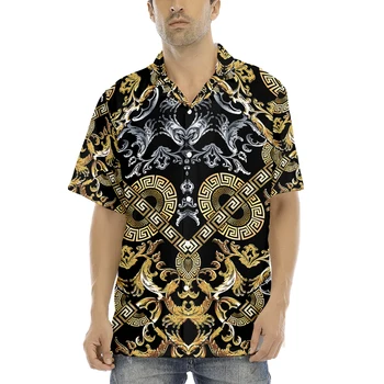 Европейский и американский стиль кубинской воротник с коротким рукавом 3D HD цифровая печатная футболка для мужчин, нагрудные t-рубашки