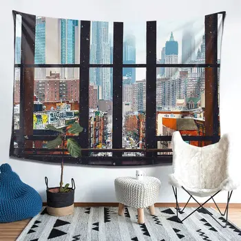 Художественное оформление окна в Нью-Йорке, Эстетические гобелены для гостиной, декор спальни, домашняя настенная ткань, настенный декор
