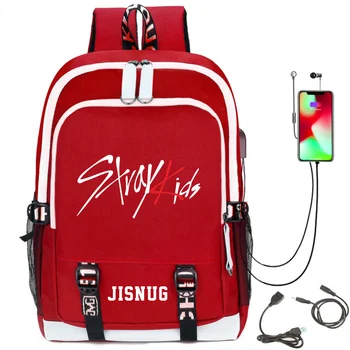 Школьный рюкзак Stray Kids большой емкости яркого цвета с USB-интерфейсом для коллекции фанатов Hyunjin Felix Bangchan Lee Know Han