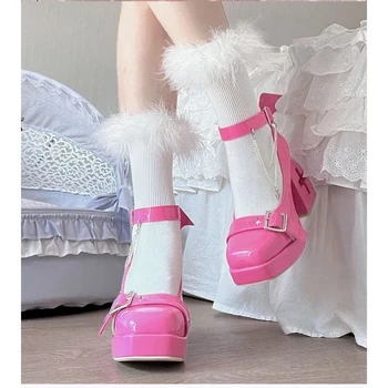 Осень 2023, новые женские розовые милые туфли-лодочки на платформе и квадратном каблуке, женские кожаные вечерние туфли Mary Janes, обувь для косплея в стиле Лолиты