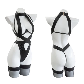 Игровой костюм для косплея NieR Automata 2B, черное бандажное нижнее белье, открытое женское боди на бретельках, слитные пижамы, прямая поставка