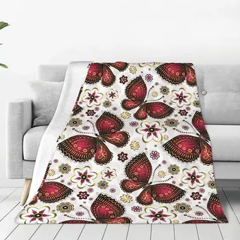 Одеяло Красное одеяло с принтом бабочки, домашний декор, мягкое плюшевое одеяло, диван для спальни, одеяло для домашних животных-60x50 дюймов