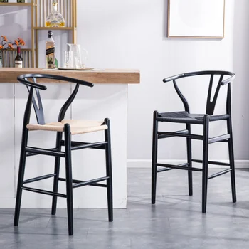 Скандинавский Простой барный стул Y из массива дерева, Барный стул, Чайный бар, кофейный стульчик для кормления, Ротанговый стул для отдыха, стульчик для кормления
