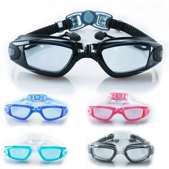 Очки для плавания для взрослых, очки для плавания с затычками для ушей, силиконовые с гальваническим покрытием, Противотуманные, Водонепроницаемые, с защитой от ультрафиолета, Мужские И женские Очки для плавания